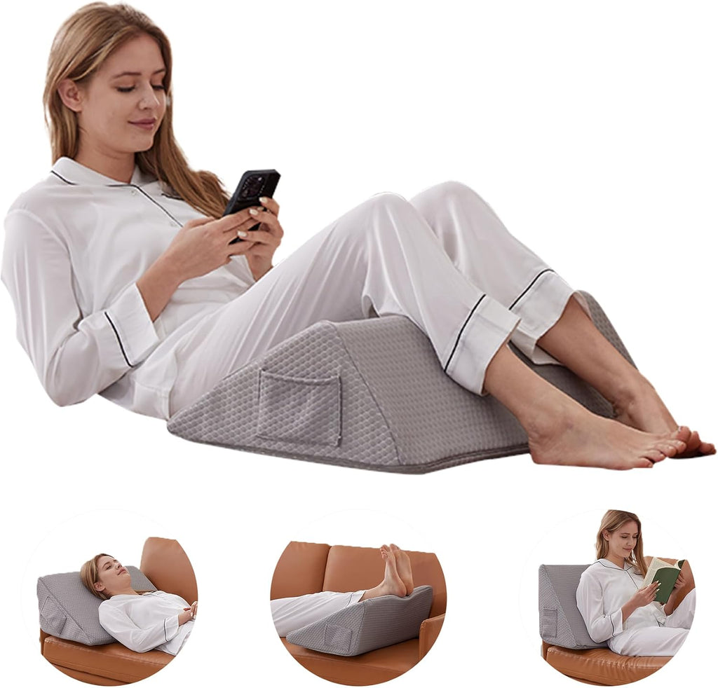 Bedluxe Knee Wedge Pillow, Memory Foam Leg Pillow Bed Wedge for Sleeping, Post Surgery Triangle Pillow Wedge for Knee Support, Leg Elevatio…