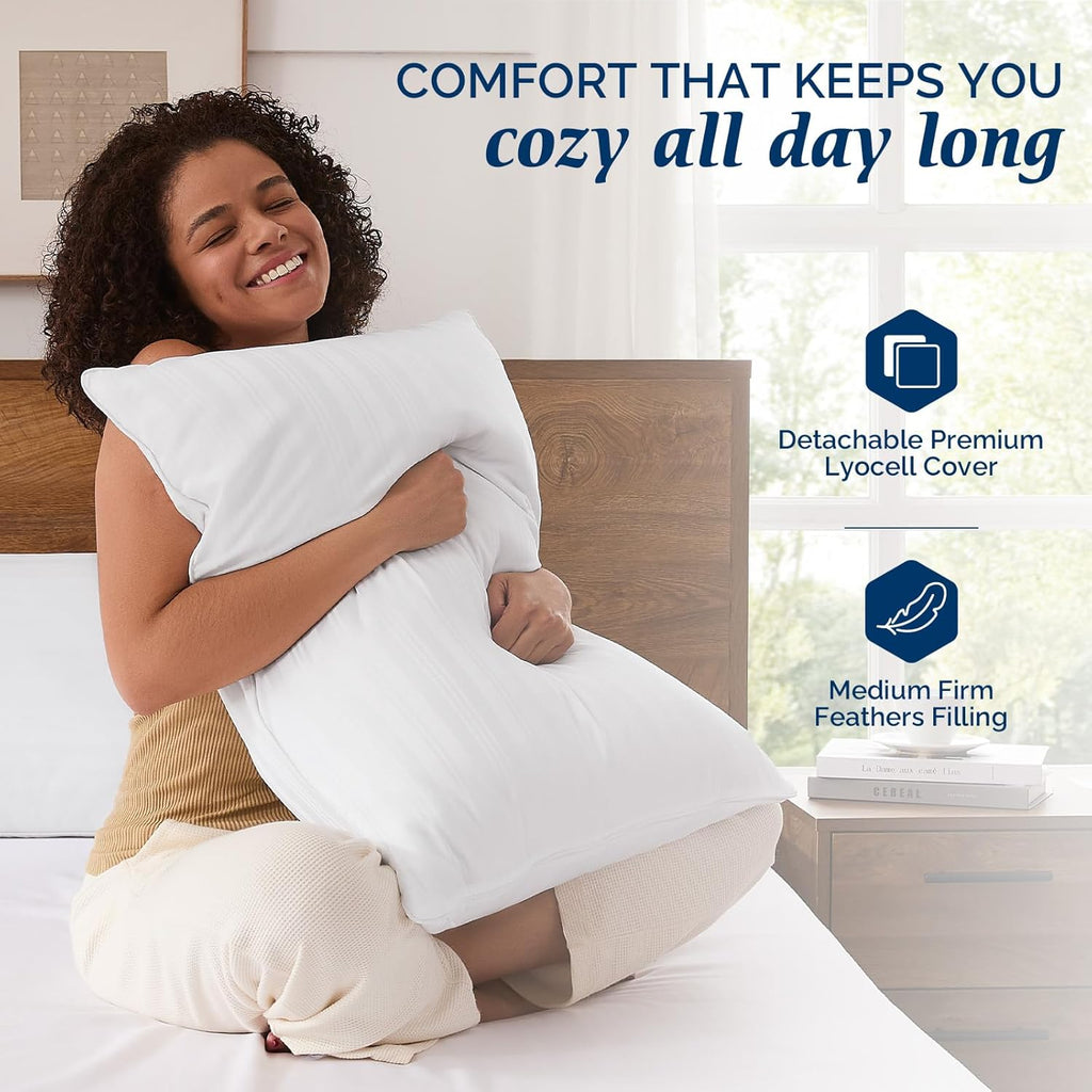 Downluxe Goose Feather and Down Pillows - Hotel Collection Feather Pillows Set of 2 for Back, Stomach or Side Sleepers, Standard Size (20"x…