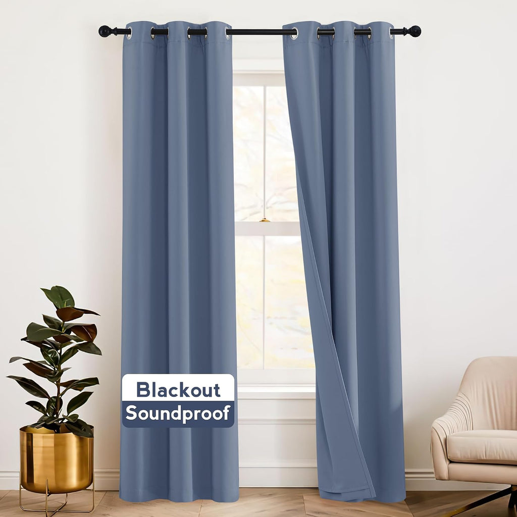 Rybhome RYB HOME Acoustic Curtains Blackout Privacy Window Treatment Thermal Insulating 3-in-1 Curtain Set for Baby Nursery Bedroom Living…
