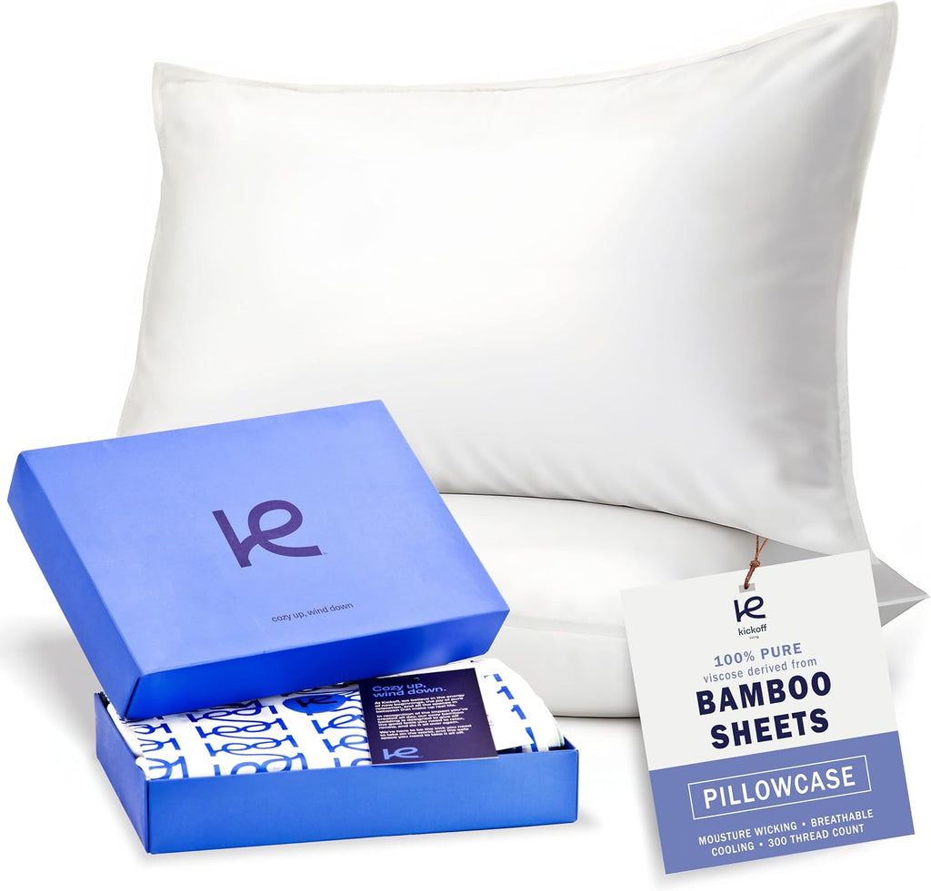 KickoffHome Kickoff Viscose Bamboo Pillowcase, Queen, Set of 2, 100% Organic Hidden Zippered Viscose Bamboo Pillow Case Queen Size, Cooling…