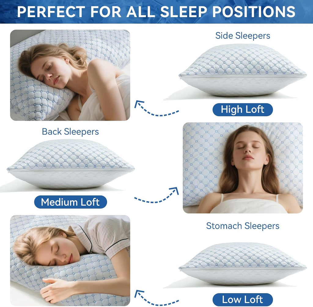 Yagamo Cooling Bed Pillows for Sleeping Quee Size Set of 2, Shredded Memory Foam Pillows for Bed 2Pack, Adjustable Cool Pillow for S…