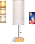Dott Arts Table Lamp for Bedroom, 3-Color Bedside Lamps with Pull Chain, Bedroom Table Lamps for Nightstand, AC Outlet Small Lamp for…