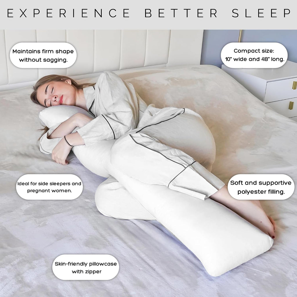 Body Pillow for Side Sleeper, 9x48 Inches Full Body Pillow with Cover, Made with Soft Material and Filled with Polyester for Adults…