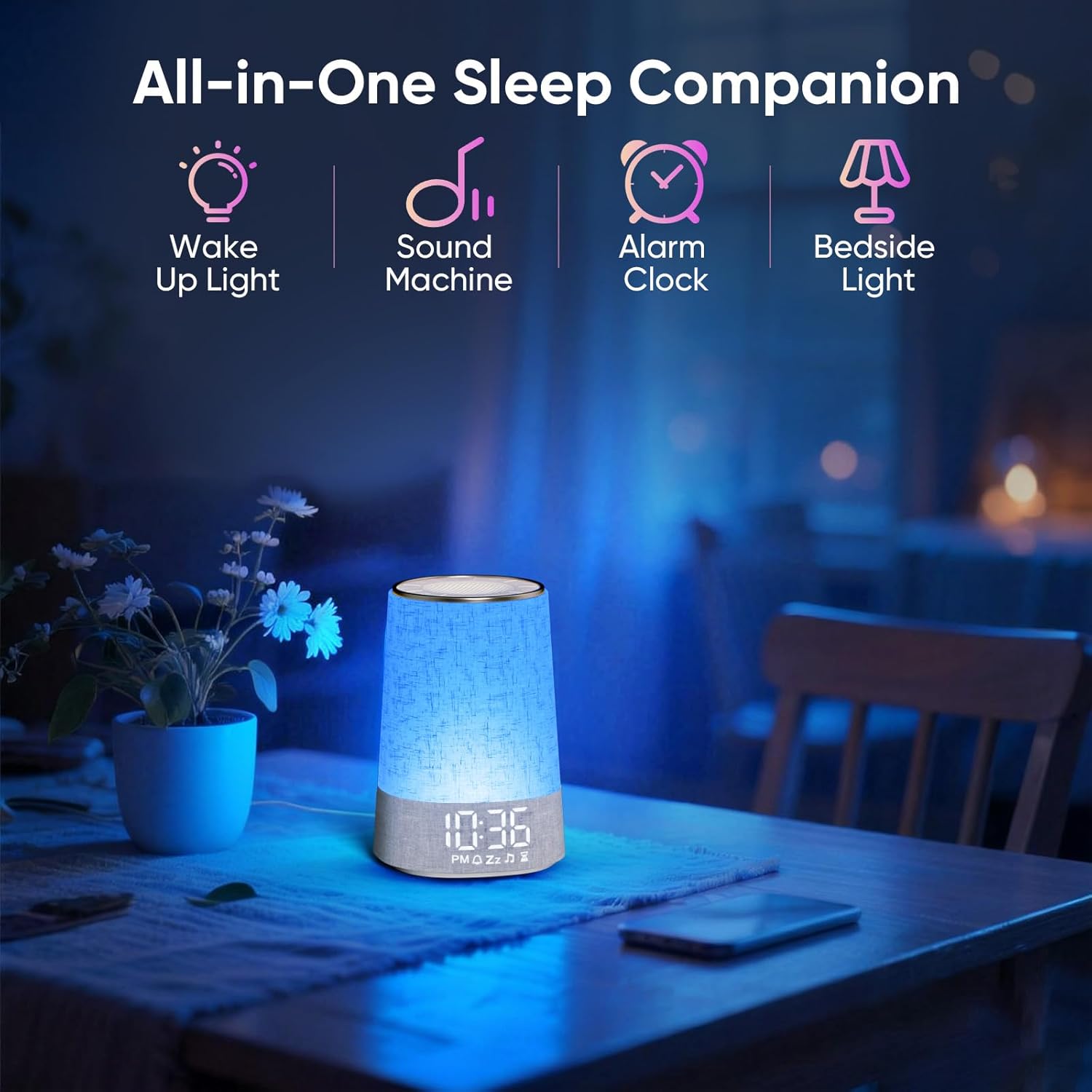 AFEXOA Sunrise Alarm Clock with Wake Up Light, White Noise Machine with 30 Soothing Sounds, Dimmable Display, Night Light for Bedroom…