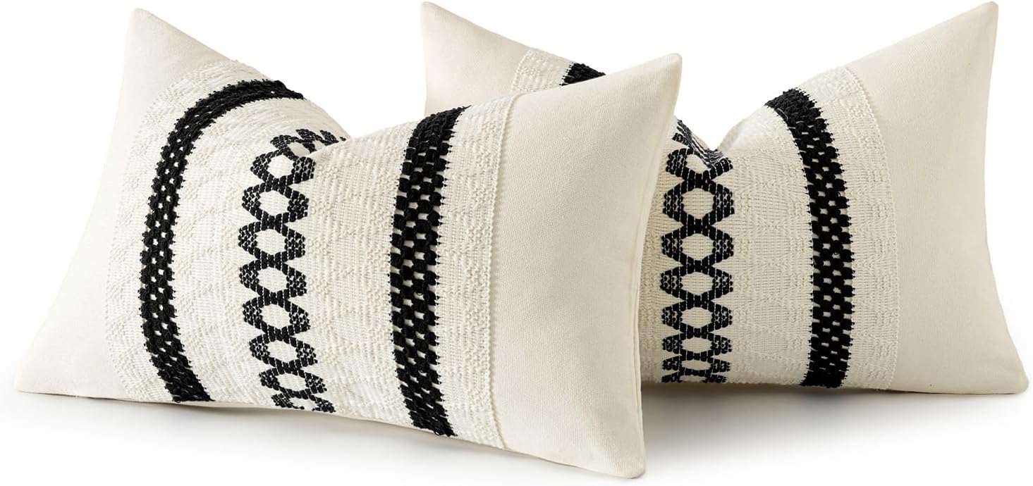 MIULEE Set of 2 Black Boho Decorative Lumbar Pillow Covers 12x20 Inch Farmhouse Rustic Couch Throw Pillows Modern Cotton Cushion Covers…