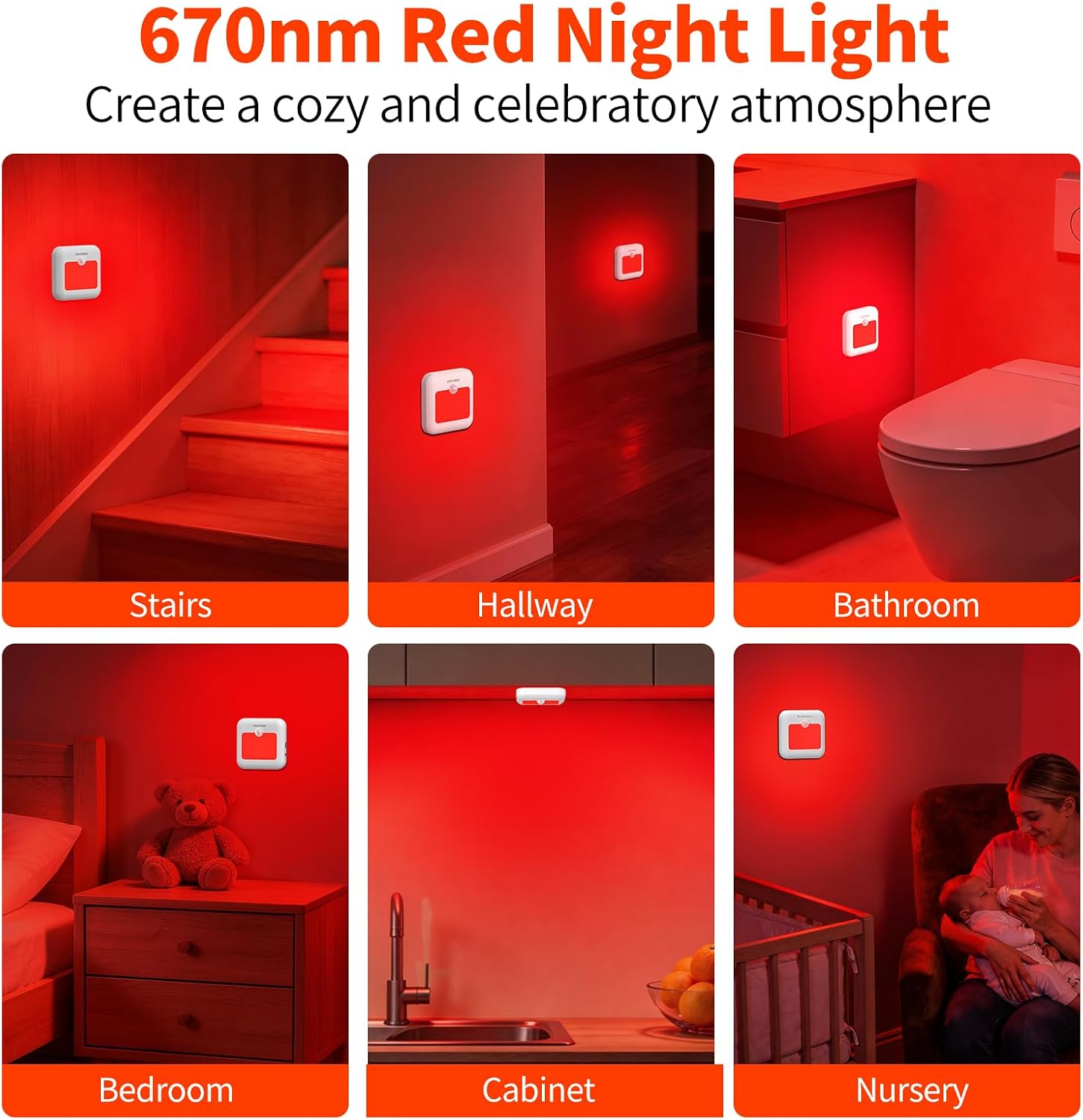 Zocifiner Red Light Motion Sensor Night Lights Rechargeable Battery Red Light Stick-on Magnetic Red Lights Red Night Light for Ba…