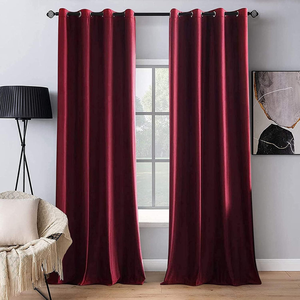 MIULEE Christmas Burgundy Velvet Curtains Solid Soft Red Blackout Curtain Grommet Top Thermal Soundproof Room Darkening…