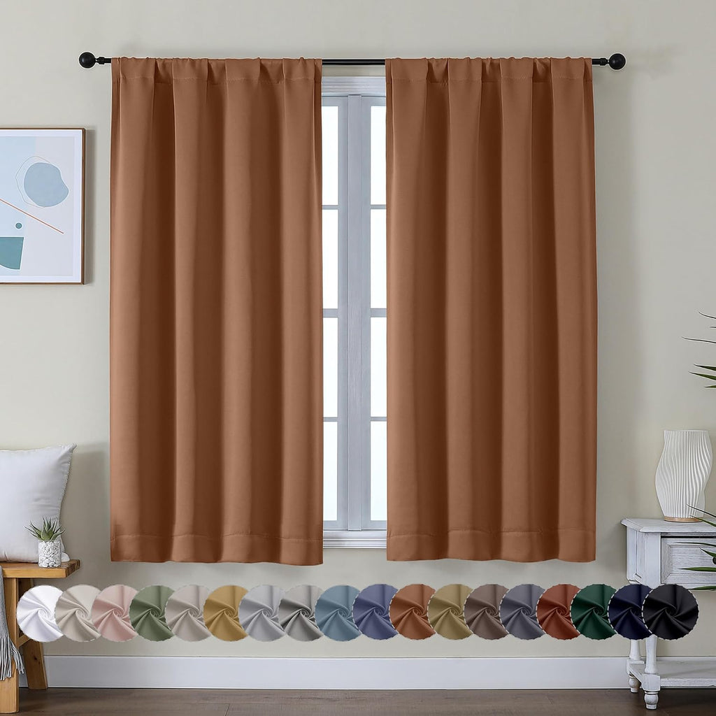 Simplebrand Ava Sun Baked Short Blackout Curtains for Bedroom 54 Inches Long 2 Panels Set, Solid Thermal Insulated, Energy Saving Window Tr…