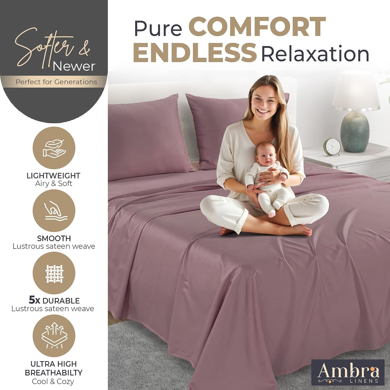 Ambra Linens 100% Organic Cotton Sheets Cal King Size - 4 PC Organic California King Sheet Sets Soft, Comfy, Breathable & Cooling - 16” Dee…