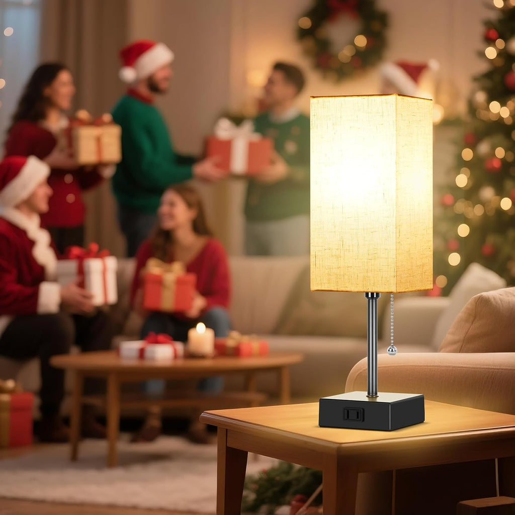 Table Lamp for Bedroom Set of 2, Bedside Lamps with 3 Color Temperatures Night Light, Lamp for Night Stands with AC Outlet and Square…