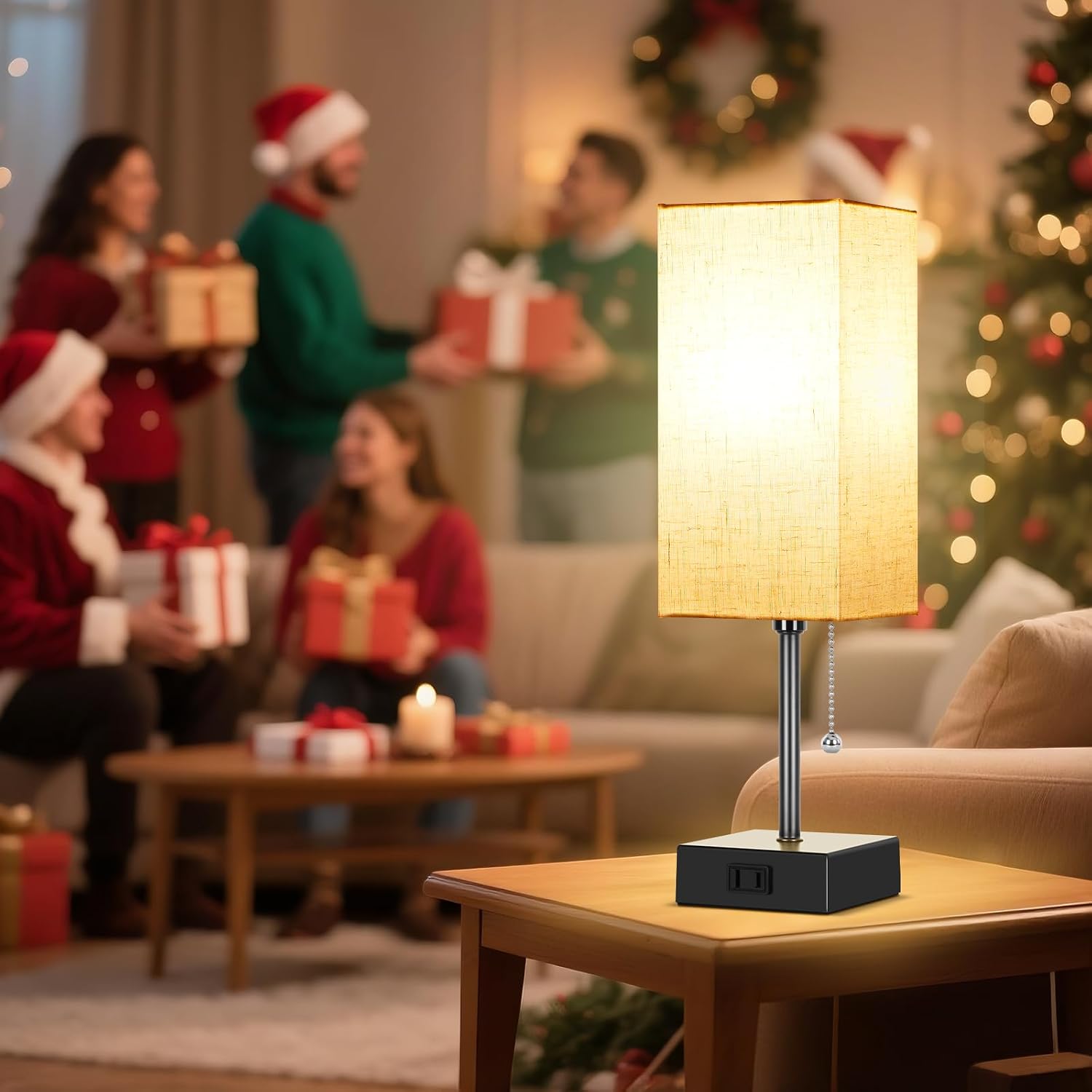 Table Lamp for Bedroom Set of 2, Bedside Lamps with 3 Color Temperatures Night Light, Lamp for Night Stands with AC Outlet and Square…