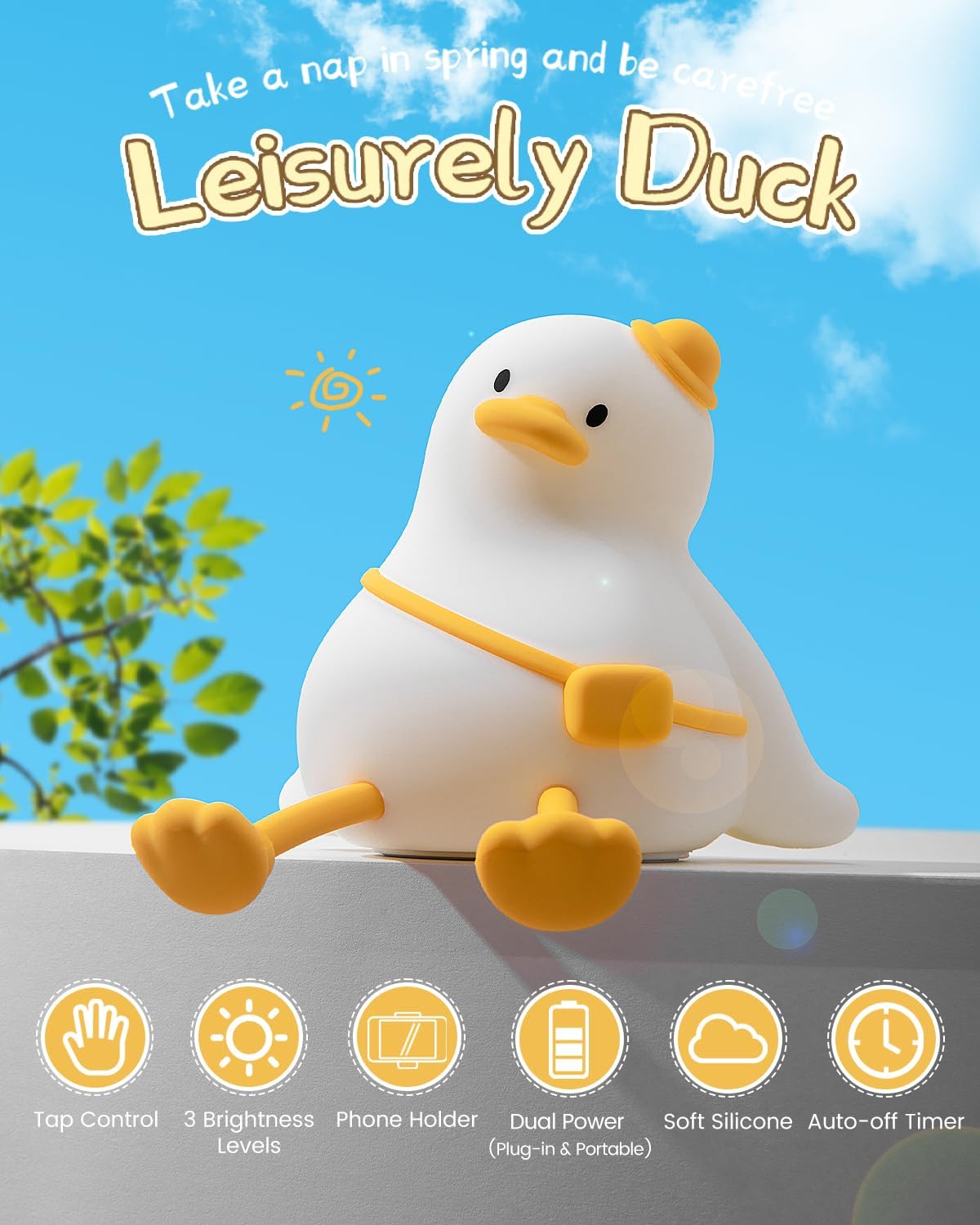 Kids Night Light Duck Design, Silicone Tap Control Bedside Lamp with Time Auto-Off, Cute Portable LED Nursery Light for Baby, Toddler…