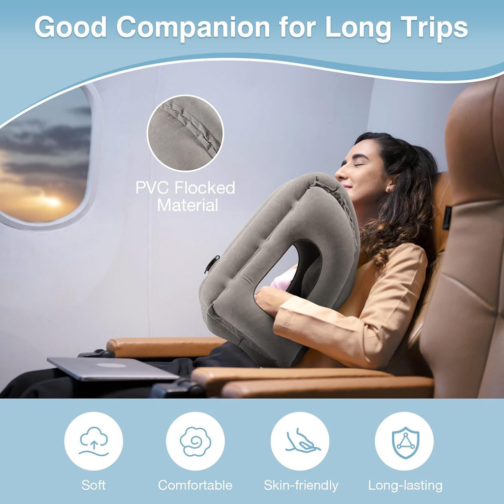 MoKo Inflatable Travel Pillow, Comfortable Neck Pillow with Storage Bag Support Shoulder and Neck to Avoid Pain for Airplane Train Office…