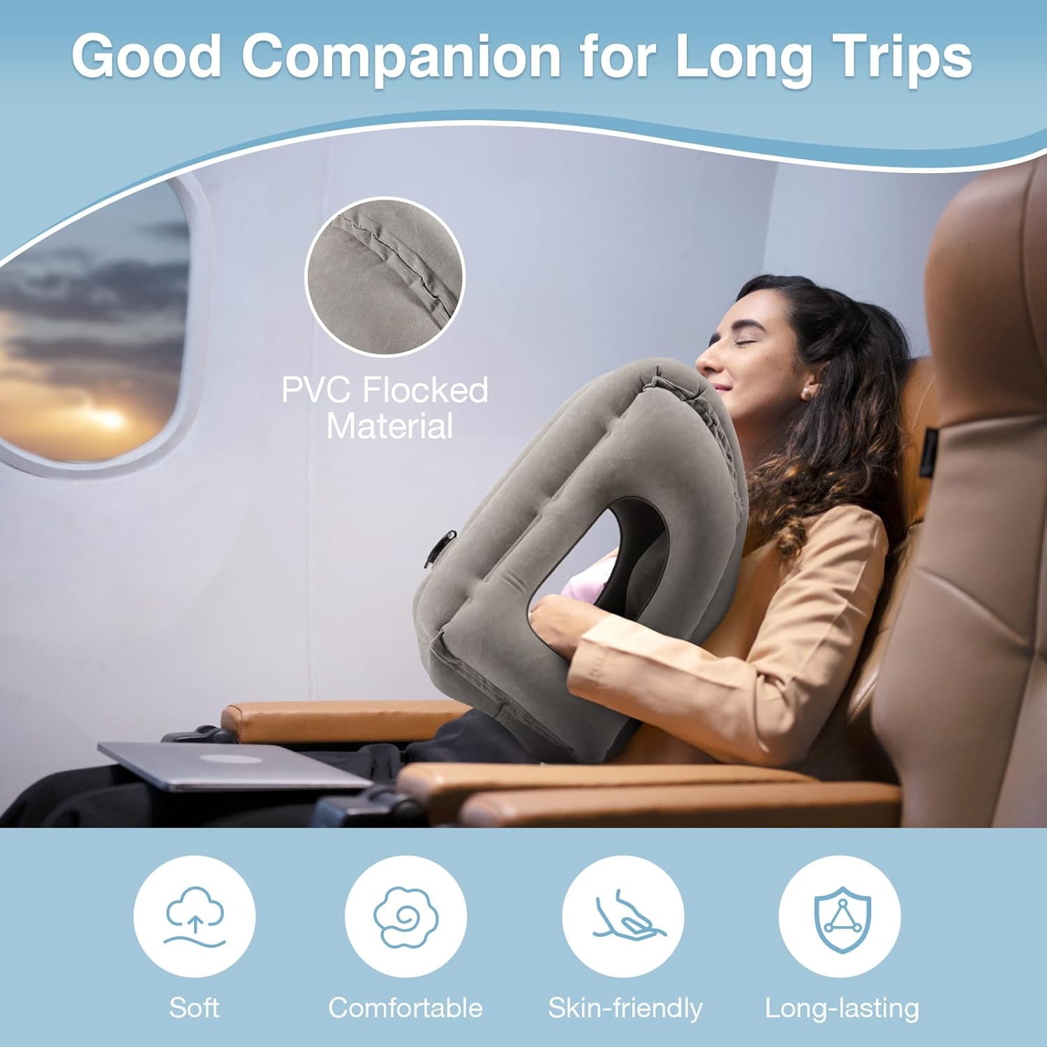 MoKo Inflatable Travel Pillow, Comfortable Neck Pillow with Storage Bag Support Shoulder and Neck to Avoid Pain for Airplane Train Office…
