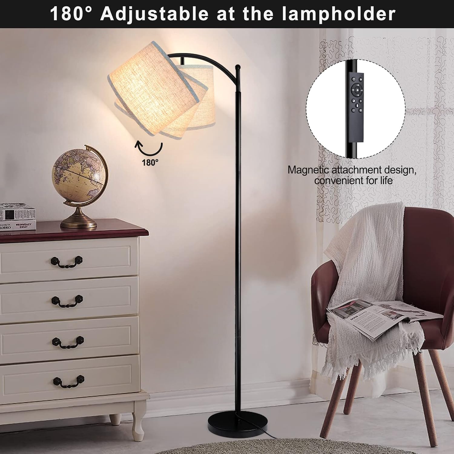 ROTTOGOON Floor Lamp for Living Room, 4 Color Temperature LED Floor Lamp with Remote Control & Foot Switch, LED Bulb Included, Modern…