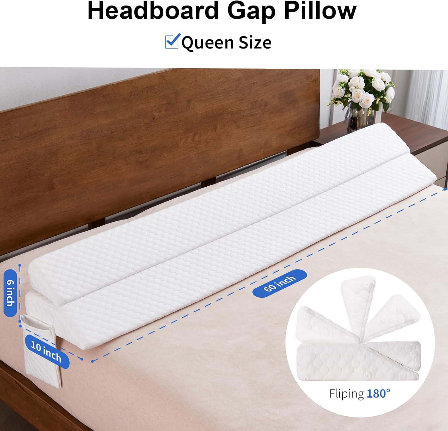 EUHAMS Queen Size Bed Wedge Pillow - Bed Gap Filler Mattress Wedge Headboard Pillow Close The Gap 0-7" Between Your Headboard and…