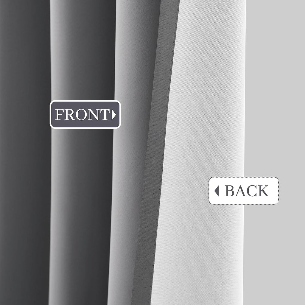 Yakamok Grey Room Darkening 100% Blackout Curtains Grommet Window Treatments with 2 Thick Layers-Gray Thermal Insulated Drapes Set of 2 Pan…