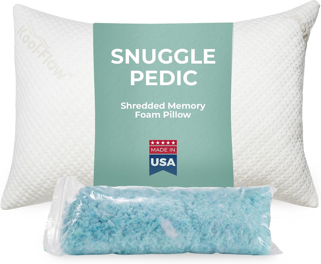 Snuggle-Pedic Adjustable Gel Cooling Pillow - Shredded Memory Foam Pillows for Side, Stomach & Back Sleepers - Keeps Shape - College Dorm…