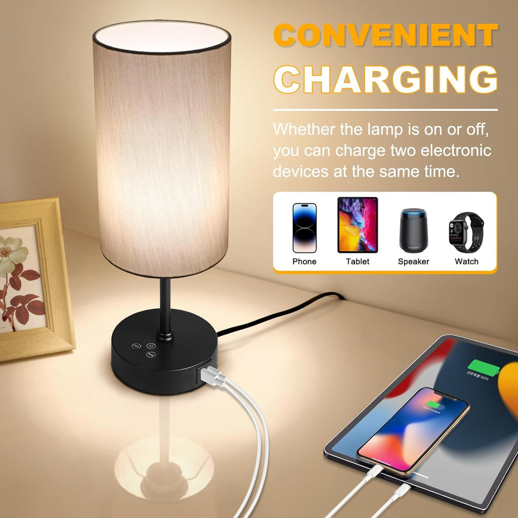Unicozin Table Lamp for Bedroom, 3 Color Temperatures, 7 RGB Colors, Adjustable Brightness, Dual USB Charging Ports, Ambience Nightstand…