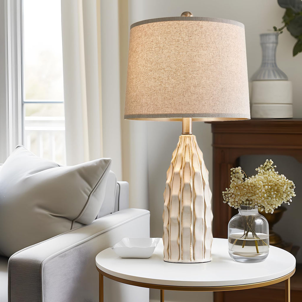 USumkky Ceramic Table Lamps Set of 2, 23.75" Modern Farmhouse Bedside Lamp - Cream Nightstand Lamps for Bedroom, Boho Living Room End…