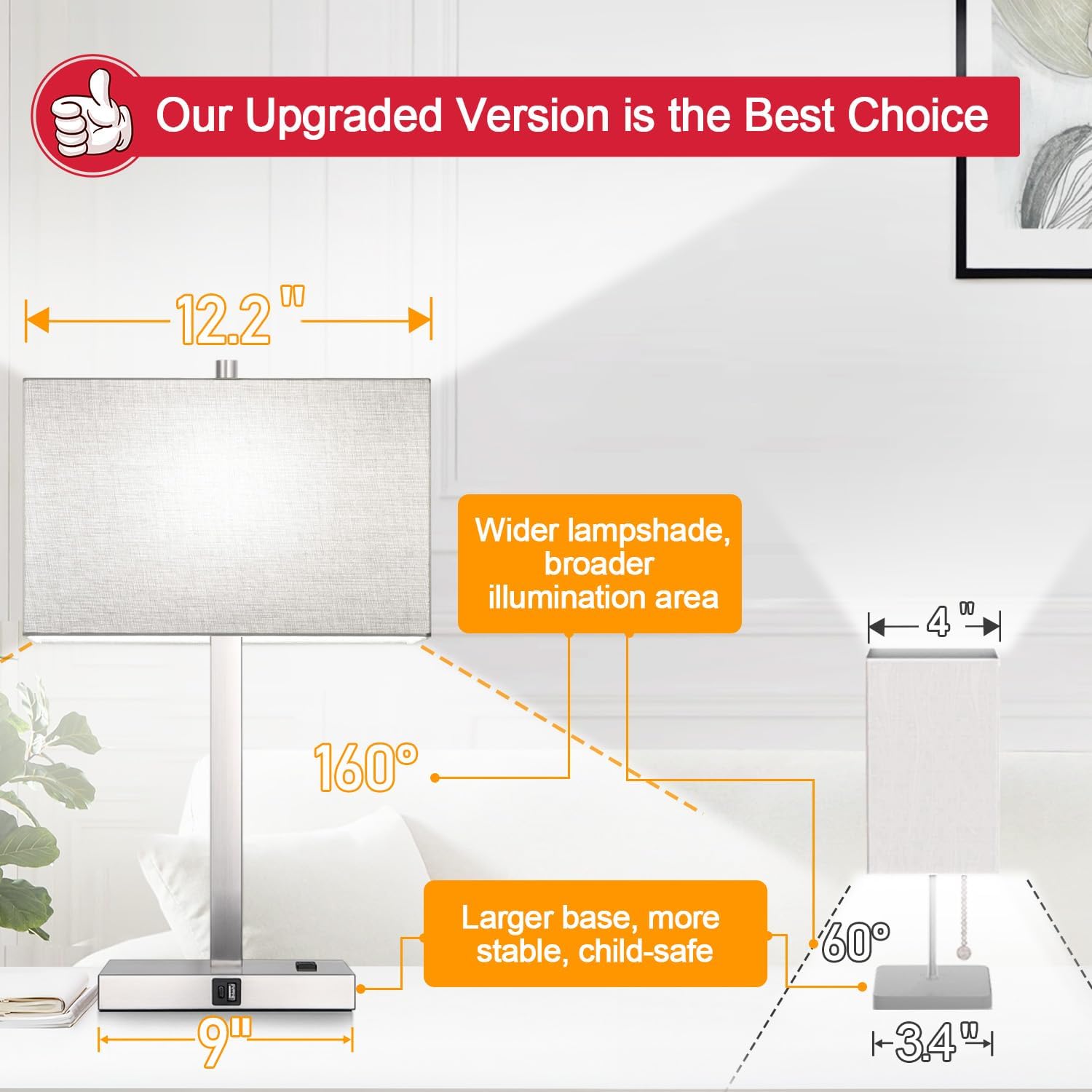 Lynnoland 21" Set of 2 Table lamp with USB A+C & AC Outlets, Touch Control 3-Way Dimmable Nightstand Lamps for Bedroom Living Room Office…