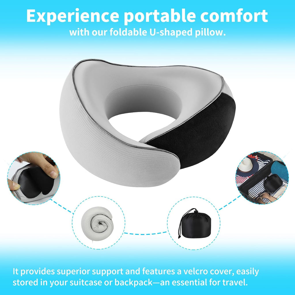 StayCoolThisSummer Travel Pillow for Airplane - 360°Support Ergonomic Raised-Edge Designed, 100% Memory Foam Neck Pillow - for Traveling &…