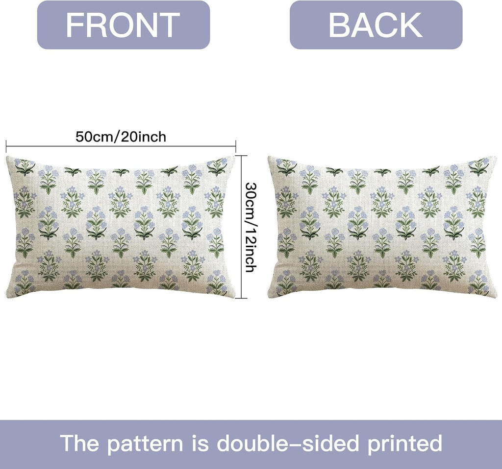OTOSTAR Floral Print Pillow Covers 12x20 Inch Pack of 2 Double-Sided Blue Green Flower Lumbar Throw Pillow Covers Farmhouse Rustic…