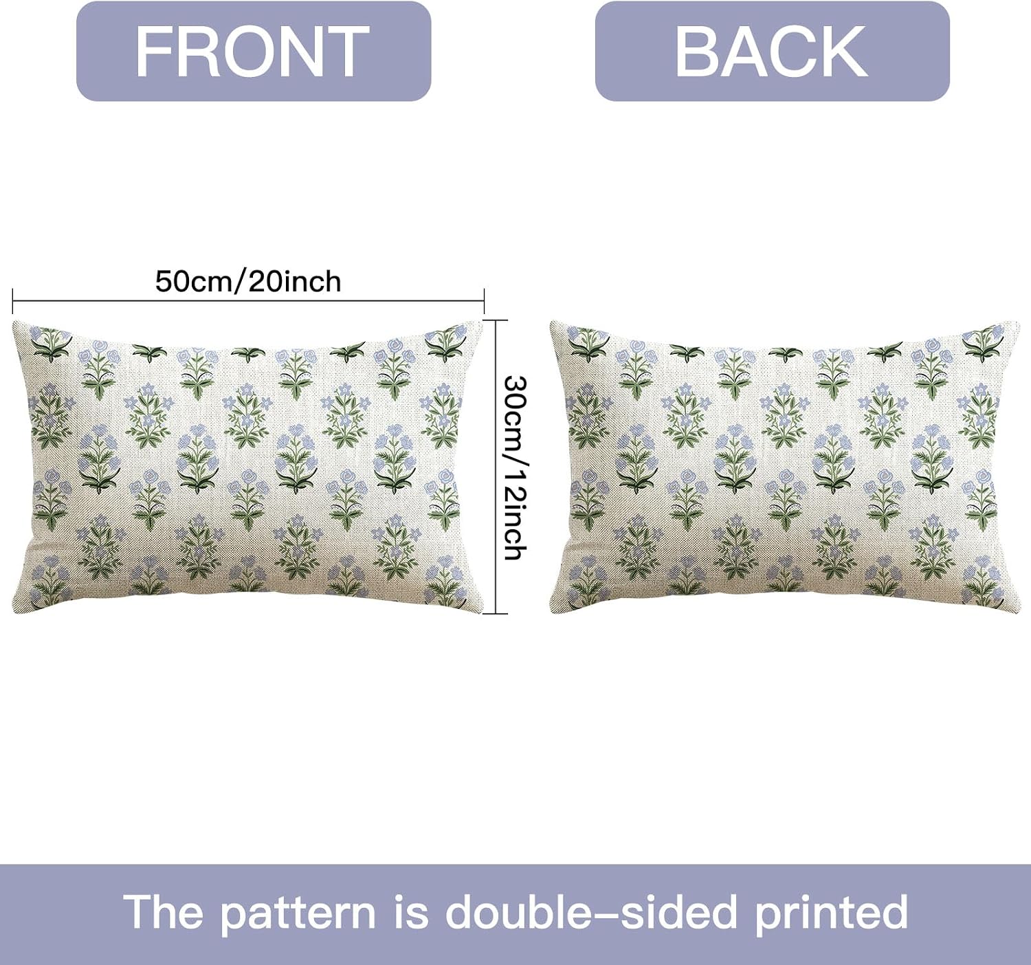 OTOSTAR Floral Print Pillow Covers 12x20 Inch Pack of 2 Double-Sided Blue Green Flower Lumbar Throw Pillow Covers Farmhouse Rustic…
