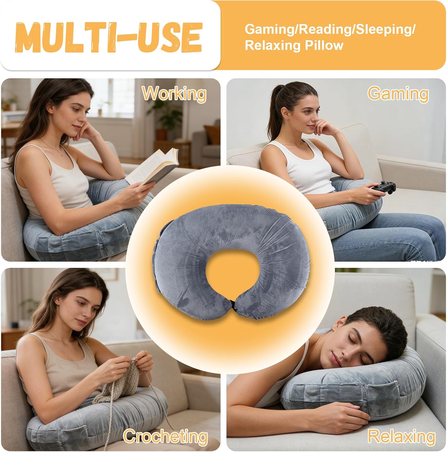 Gawgivdi Reading Pillow for Gaming, Crochet Pillow for Lap Support, Lap Desk Pillow for Sitting in Bed or Sofa, Multi-Purpose Readin…