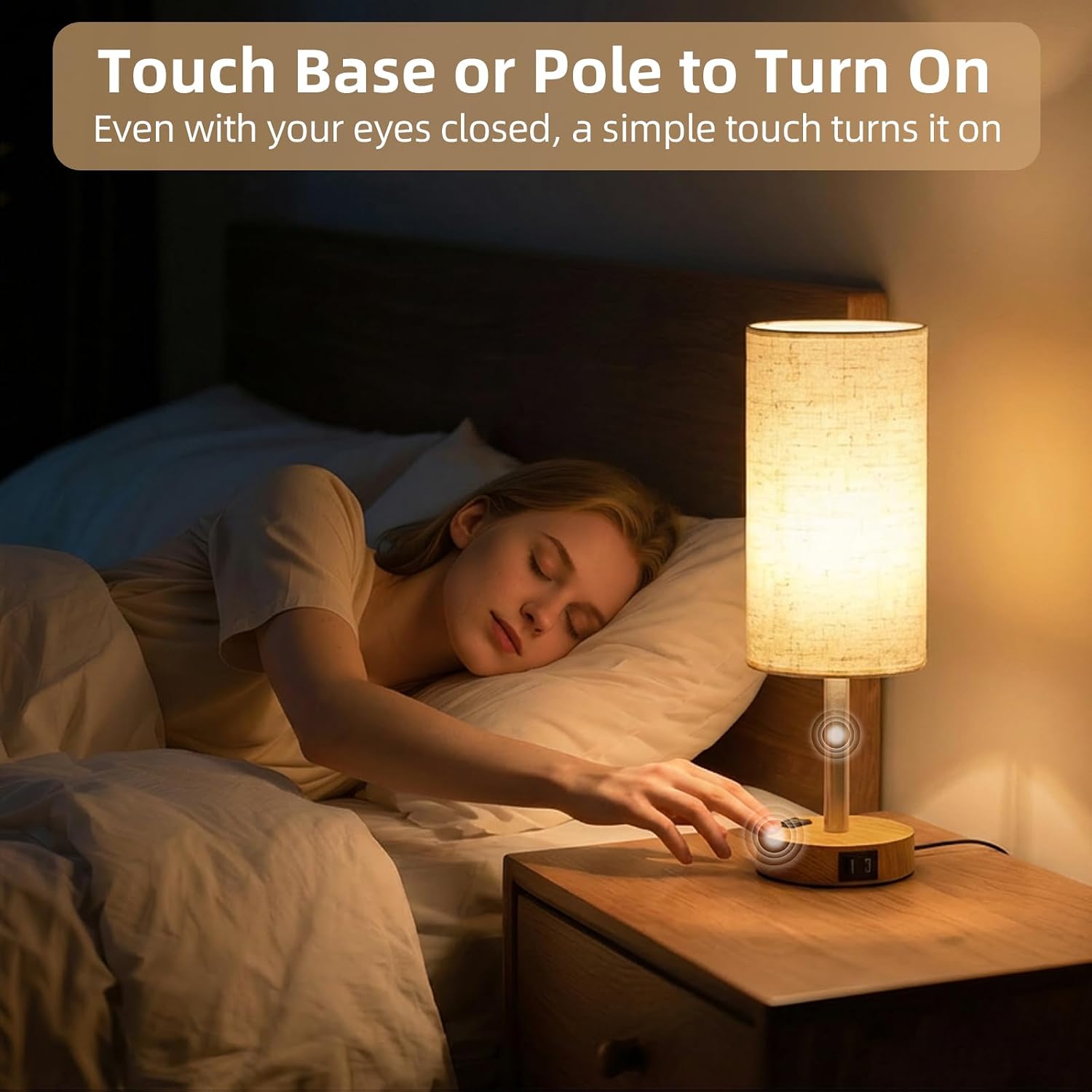 Fitfull 2-Pack Table Lamps, High-Sensitivity Touch, 3-Level Dimmable Bedside Lamp with AC Outlet | USB | and USB-C, Ideal Nightstand…