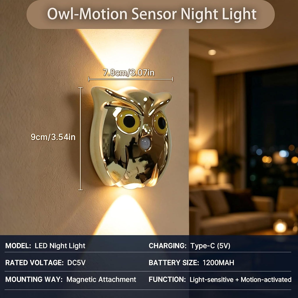 Motion Sensor Night Light: Rechargeable Cute Owl Lamp 2-Pack Magnetic Wireless Wall Sconce & Warm Glow Auto On/Off for Bedroom Hallway…