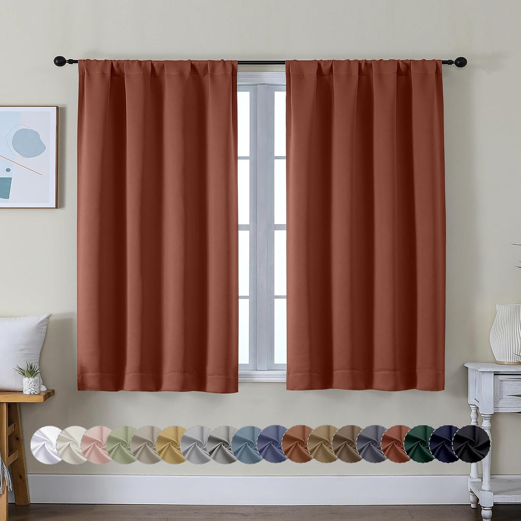 Simplebrand Ava Terracotta Short Blackout Curtains for Bedroom 45 Inches Long 2 Panels Set, Solid Thermal Insulated, Energy Saving Window T…