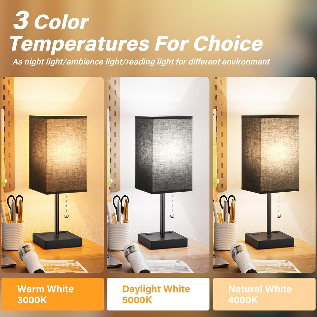 Aooshine Black Medium Table Lamp with USB Ports - 3 Color Temperature Bedside Lamp for Bedroom, Pull Chain Control, USB A and C Ports, 2 AC…