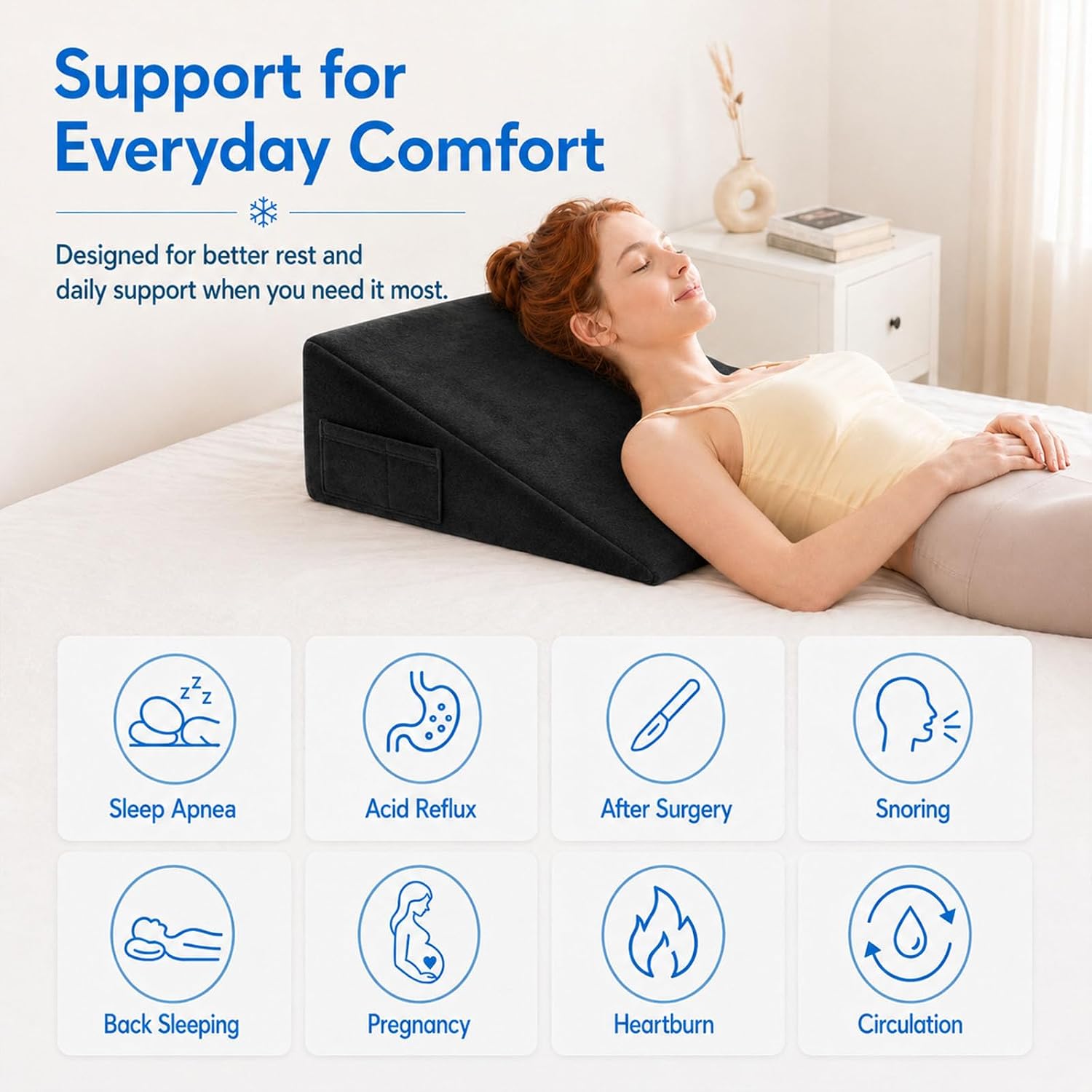 Oaisz Wedge Pillow, 10 Inch Bed Wedge Pillow for Headboard, Pillow Wedge for Acid Reflux Relief, After Surgery, Sleeping, Back, Memory Foa…