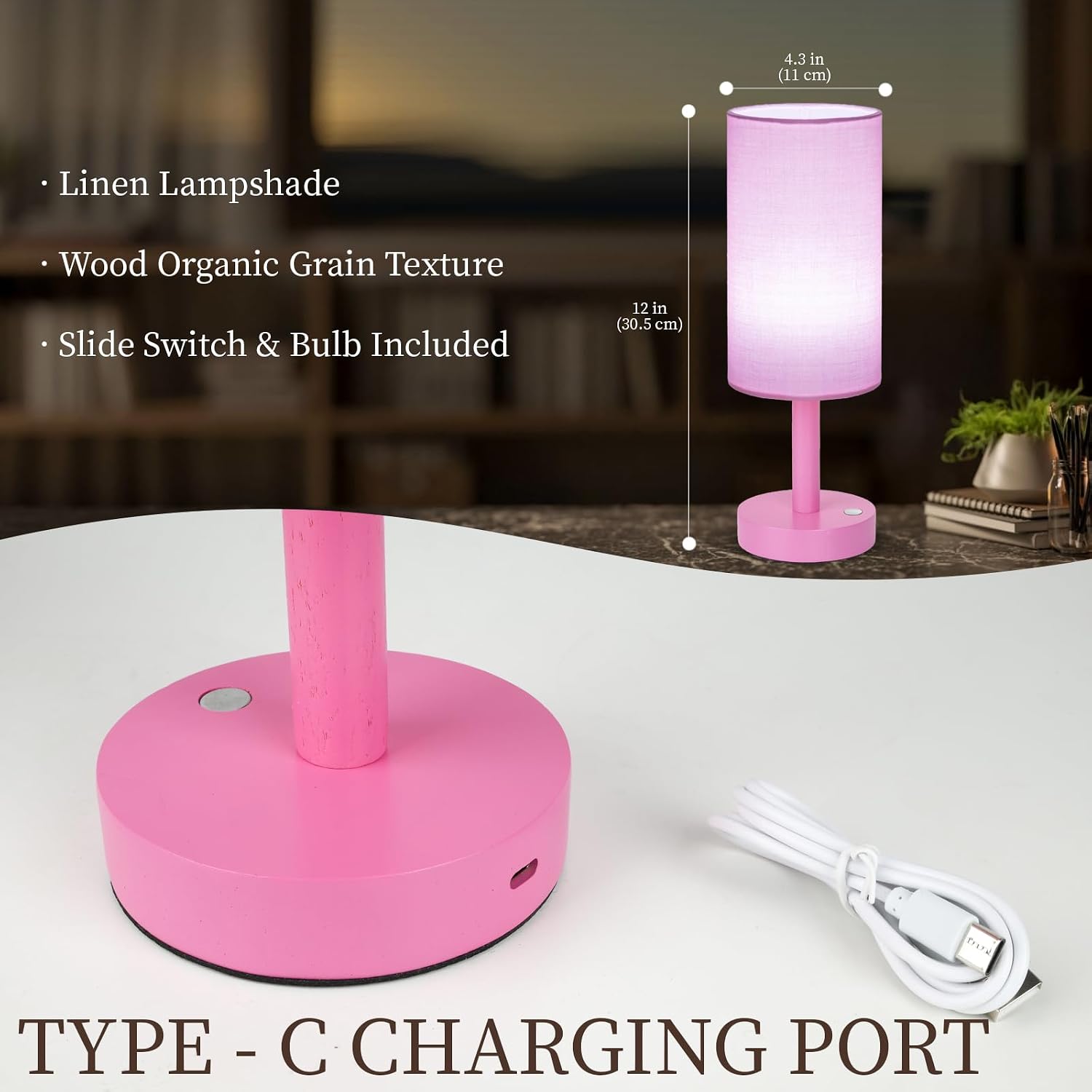 LALISU Small Table Lamp Nightstand Lamp Linen Lampshade Bedroom Wood Base Small Bedside Lamp for Night Stands, Desk Lamps for Reading…