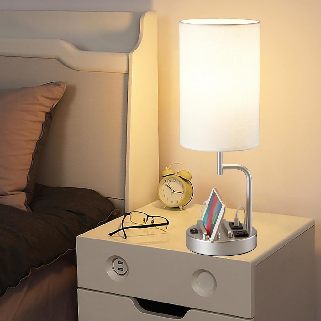 Dreamholder Table Lamp with 3 USB Charging Ports, Modern Desk Lamp with AC Outlet and Phone Stands, Perfect Bedside Lamp for Bedroom…