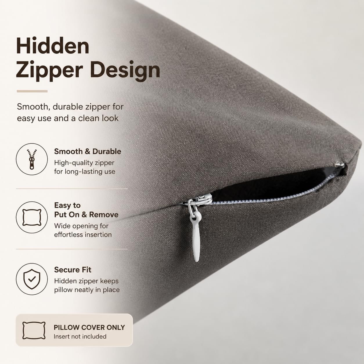 Evolive 300 Thread Count 100% Cotton Body Pillow Cover, 21" x 54", Soft Breathable Replacement Pillow Case with Hidden Zipper Closure (Char…