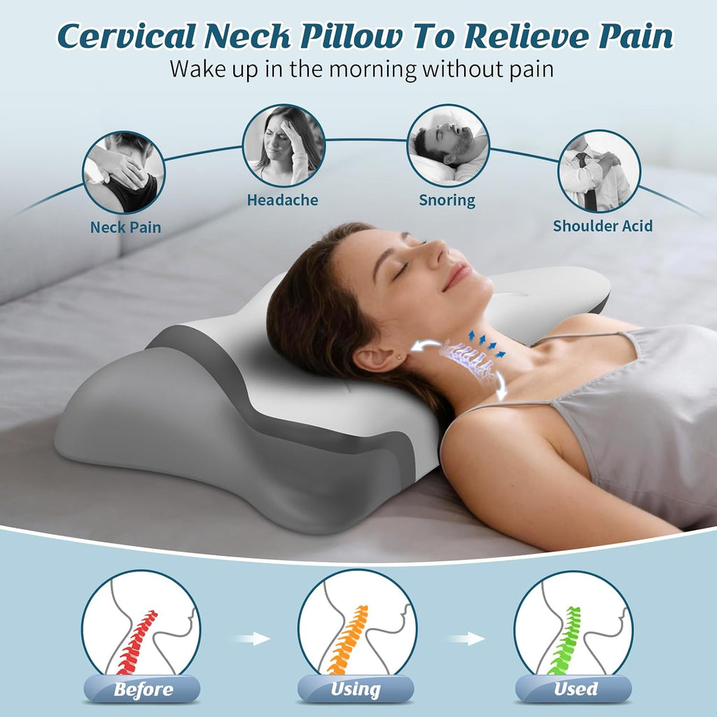 Hamyodo Cervical Neck Pillow for, Bed Pillows for Head Neck Shoulder Support, Ergonomic Cooling Pillow, Orthopedic Contour Pillow for Side…