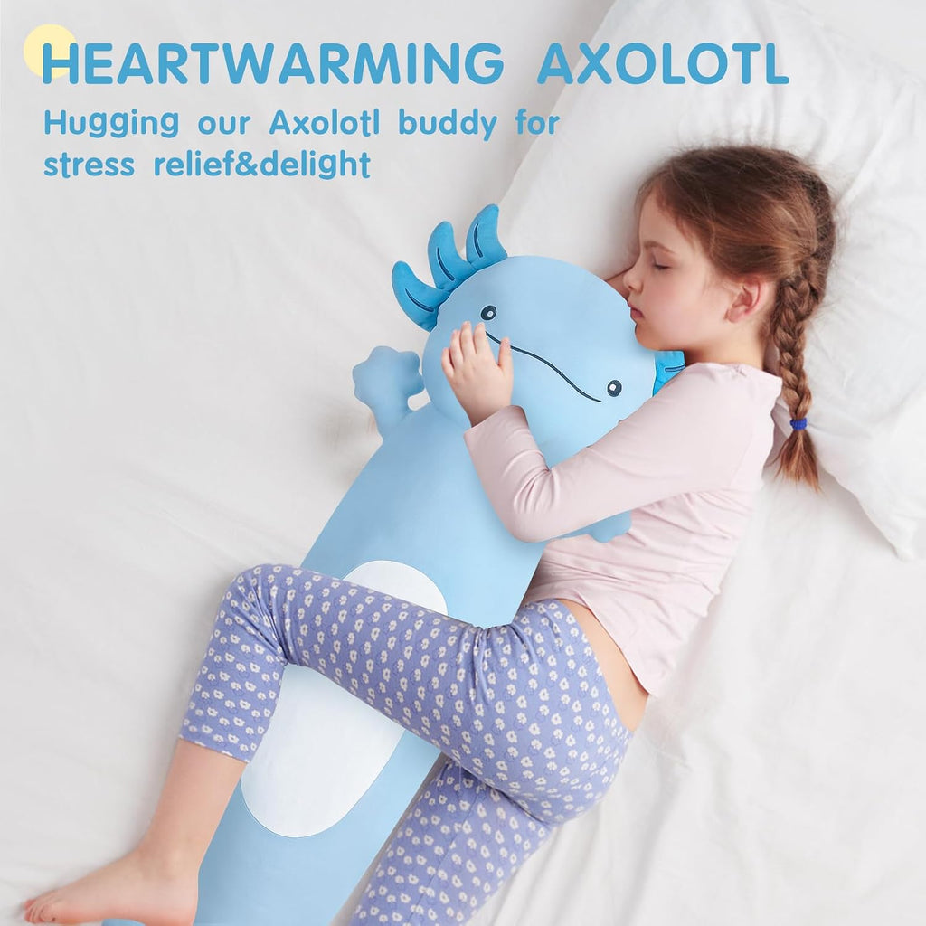 Dalmao 36 inch Cute Giant Blue Axolotl Plush Soft Body Pillow, Large Axolotl Stuffed Animals Toy, Squishy Plushies Gifts for Kids Boys…