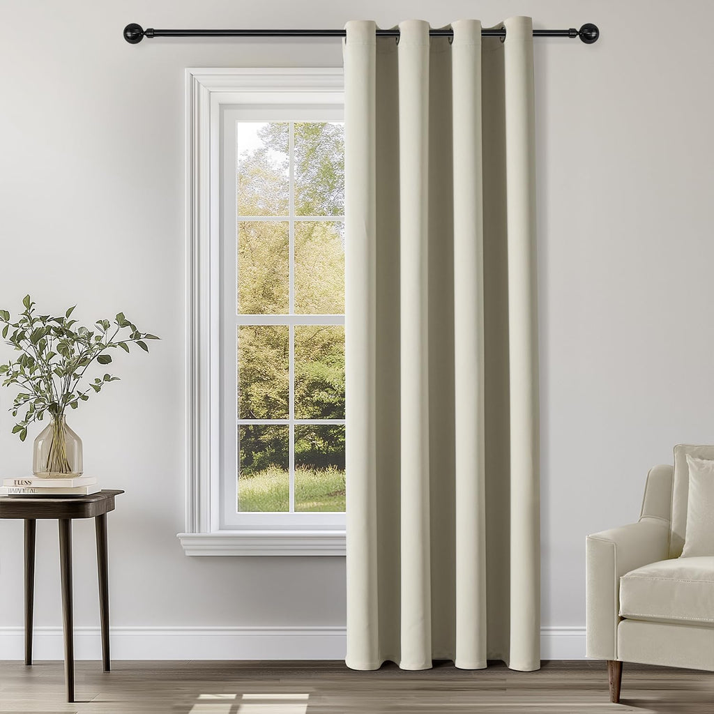 ChrisDowa Blackout Curtains 90 Inches Long for Living Room, Grommet Thermal Insulated Room Darkening Curtains for Bedroom (1 Panel Set, Bei…