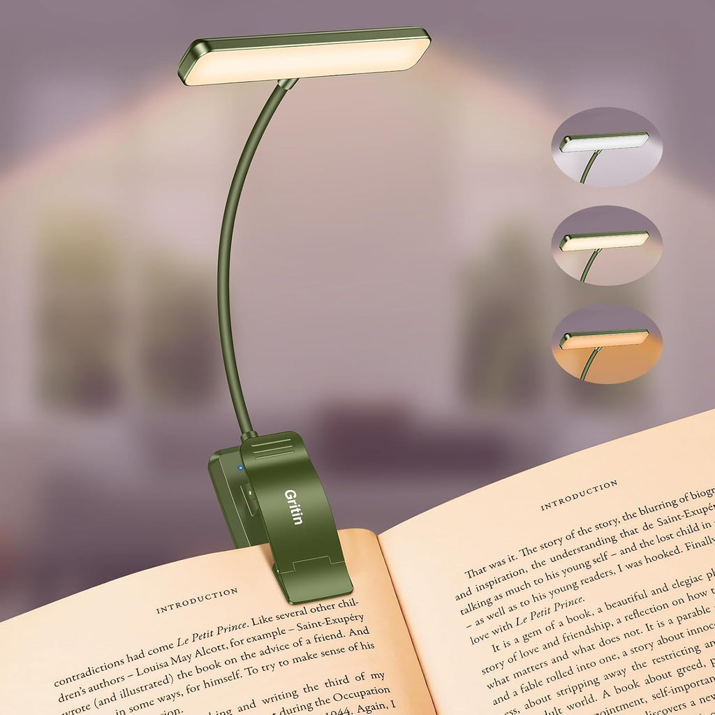 Gritin 19 LED Rechargeable Book Light for Reading in Bed with Memory Function- Eye Caring 3 Color Temperatures, Stepless Dimming…