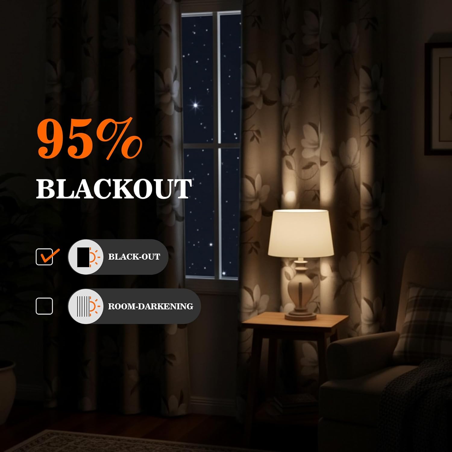 Myskyhome MYSKY HOME Floral 95% Blackout Curtains 84 Inches Long 2 Panels Set for Living Room - Thermal Insulated Black Out Flower Pattern…
