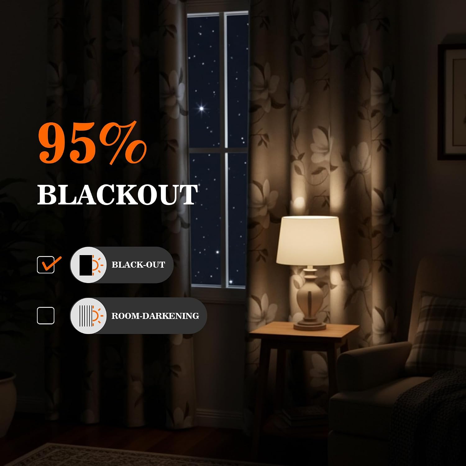 Myskyhome MYSKY HOME Floral 95% Blackout Curtains 90 Inches Long 2 Panels Set - Thermal Insulated Black Out Flower Pattern Printed Drapes G…