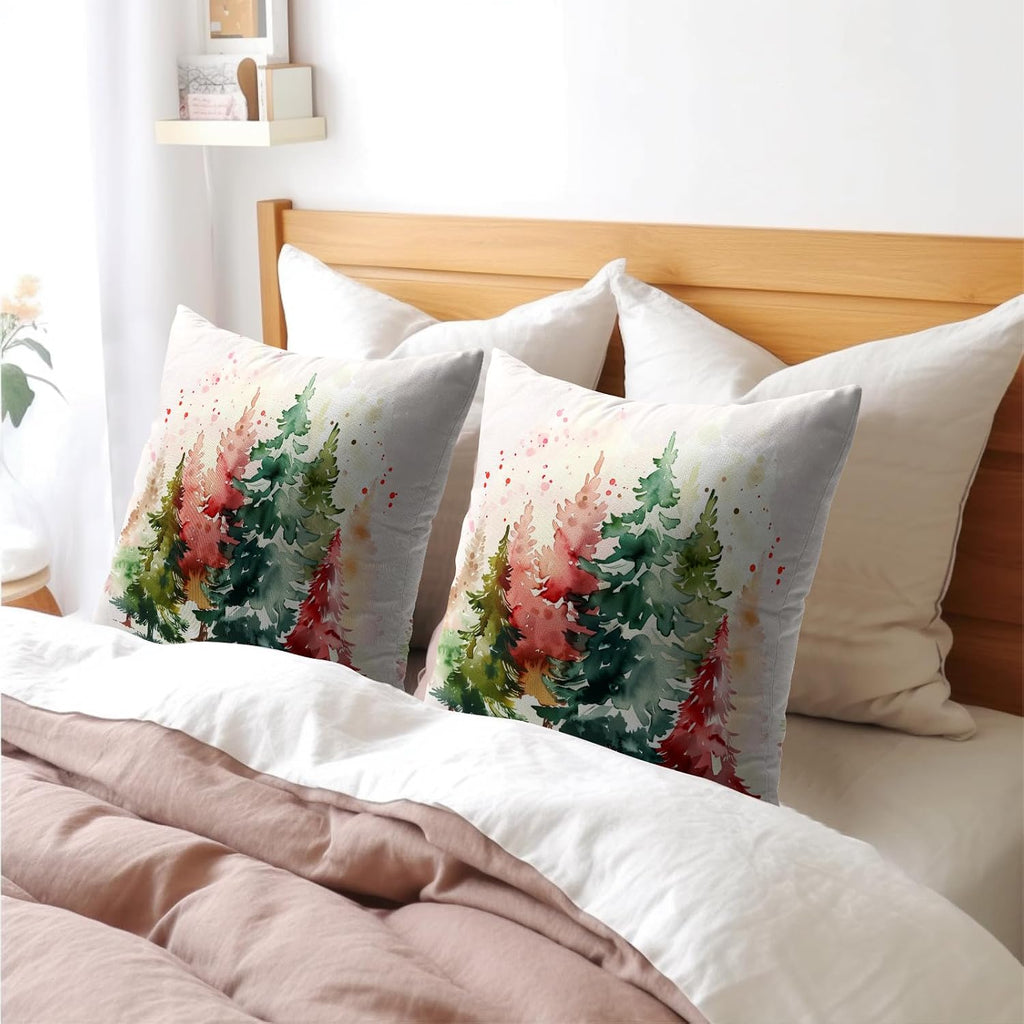 Granbey Christmas Tree Outdoor Throw Pillow Cover 16x16 Inch Set of 2 Winter Colorful Pine Tree Cushion Covers Xmas Holiday Theme Accent Pi…