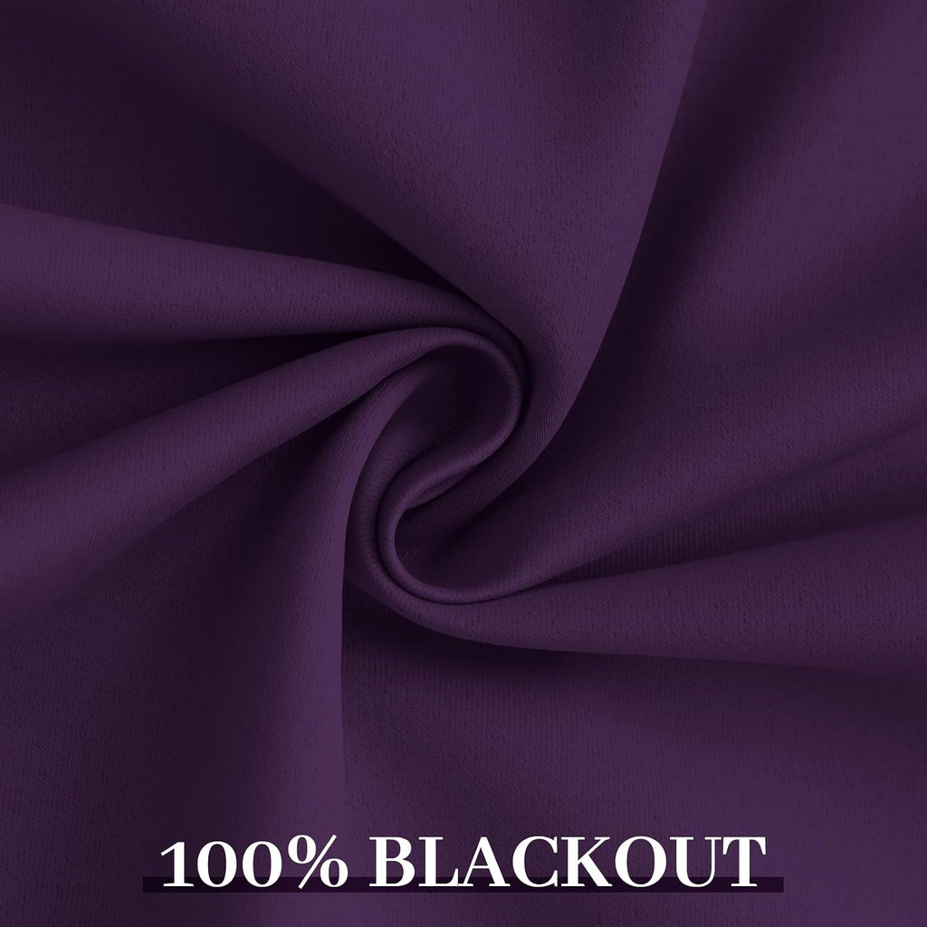 Yakamok Room Darkening 100% Blackout Curtains Grommet Window Treatments with 2 Thick Layers-Purple Thermal Insulated Drapes Set of 2 Panels…