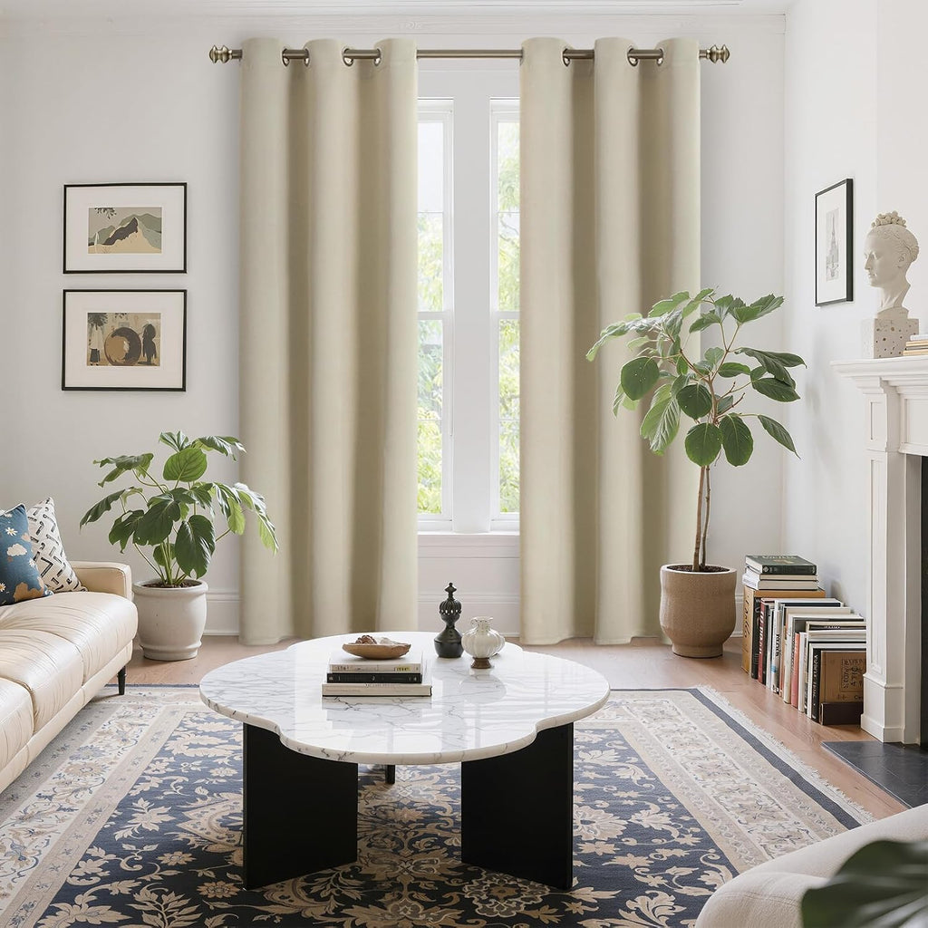 YoungsTex Beige Blackout Curtains 84 Inches Long for Bedroom - Thermal Insulated with Grommet Room Darkening Window Drapes for Living Room,…