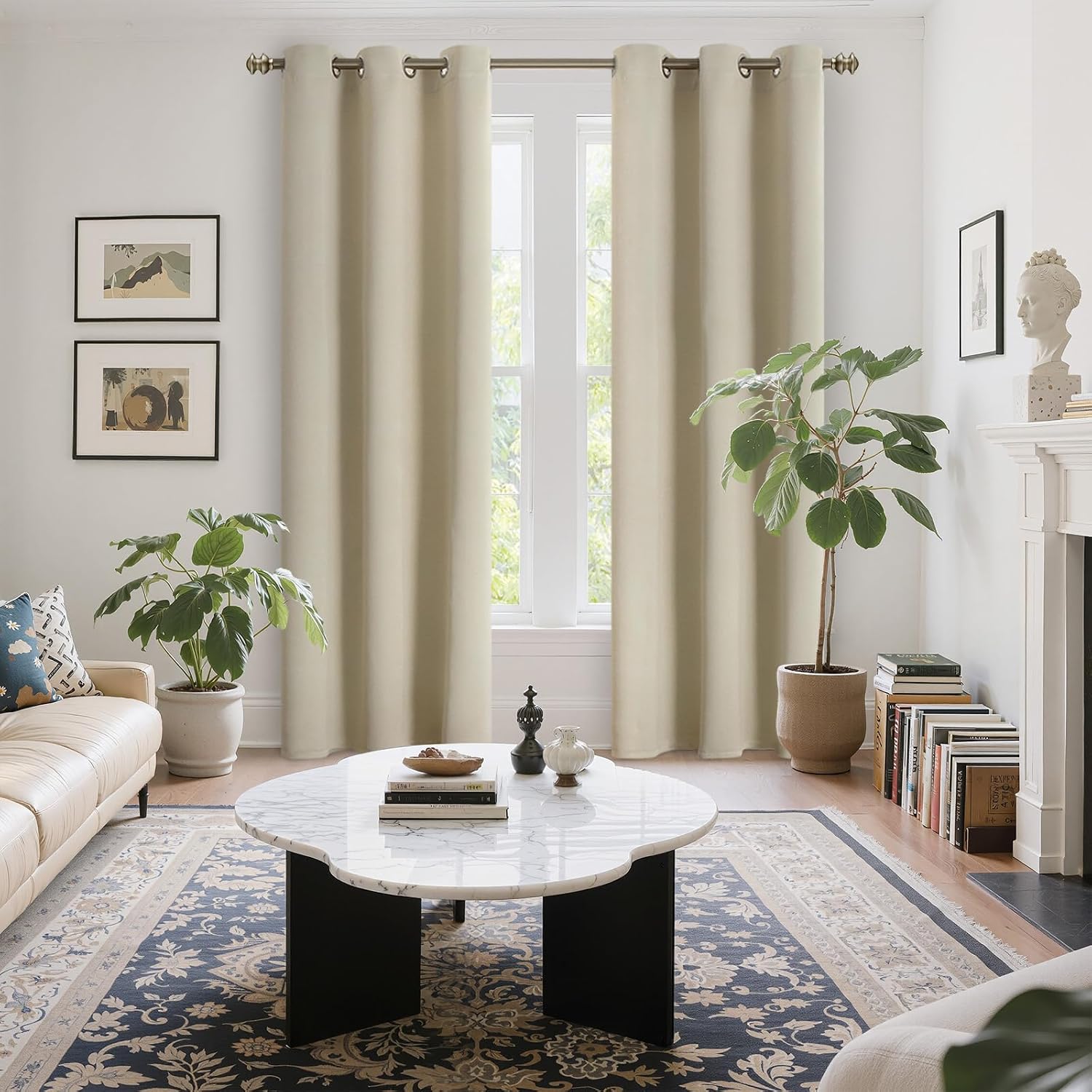 YoungsTex Beige Blackout Curtains 84 Inches Long for Bedroom - Thermal Insulated with Grommet Room Darkening Window Drapes for Living Room,…