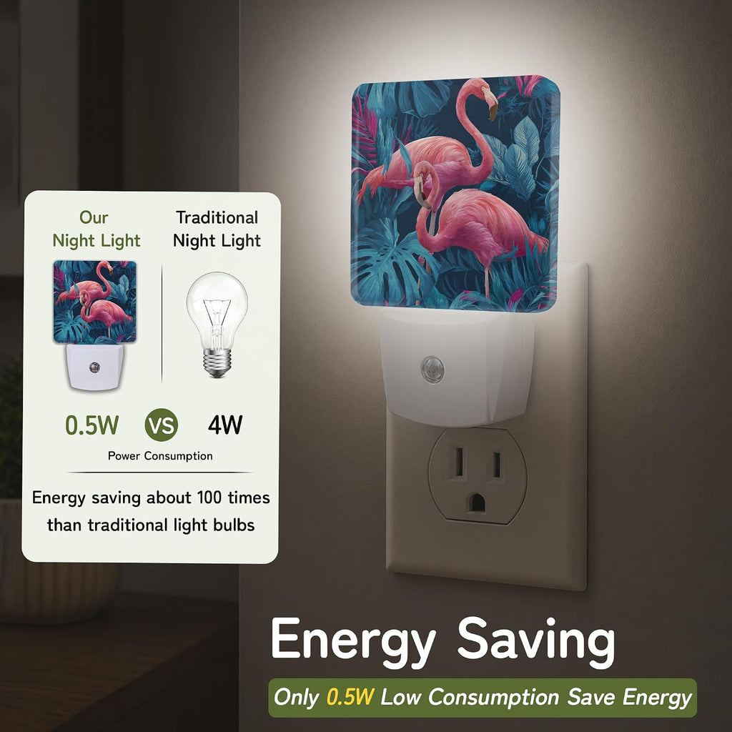 Night Light, Tropical Pink Flamingo Night Lights Plug into Wall for Bedroom Bathroom Hallway Kitchen, Dusk to Dawn Sensor Decorative Gift…