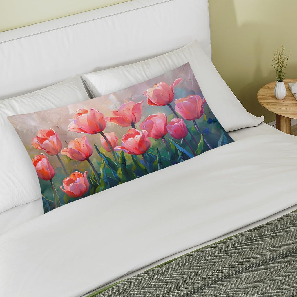 Beautiful Tulip Flower Satin Silk Pillowcase for Hair and Skin Pillow Cases King Size Soft Silk Pillow Case with Envelope Closure Print…