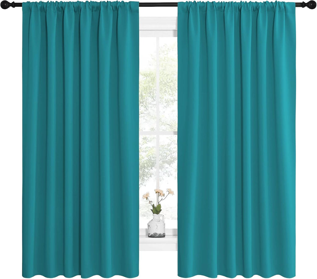 NICETOWN Peacock Blue Blackout Curtains Panels for Window, Thermal Insulated Rod Pocket Blackout Drapes/Draperies for Living Room (2…